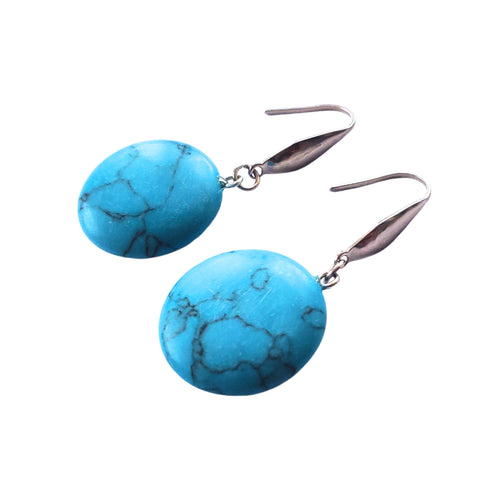Bijuterii Set de Cercei Atarnatori Cabochon Rotund din Piatra Semipretioasa Turcoaz Rosu 3D