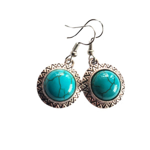Bijuterii Set de Cercei Atarnatori Cabochon Rotund din Piatra Semipretioasa Turcoaz Albastru X