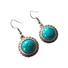 Încărcați imaginea în Galerie, Bijuterii Set de Cercei Atarnatori Cabochon Rotund din Piatra Semipretioasa Turcoaz Albastru X cadou ziua mamei femei doamne domnisoare