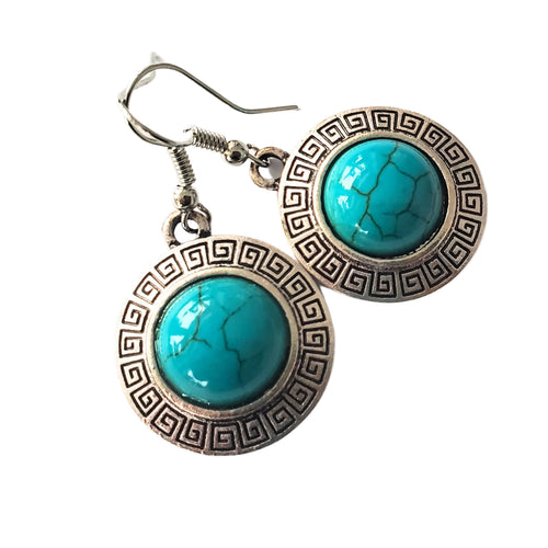 Bijuterii Set de Cercei Atarnatori Cabochon Rotund din Piatra Semipretioasa Turcoaz Albastru Reach Cadou ziua mamei femii doamne