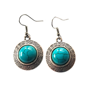 Bijuterii Set de Cercei Atarnatori Cabochon Rotund din Piatra Semipretioasa Turcoaz Albastru Reach