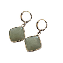 Încărcați imaginea în Galerie, Set de Bijuterii Cercei cu Piatra Semi-Pretioasa pe Montura Metalica cu Cabochon de Aventurin Verde Romb Patrat 18 mm Pietre semipretioase