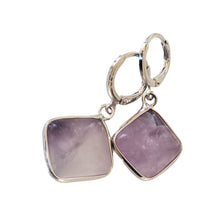 Încărcați imaginea în Galerie, Cercei cu Pietre SemiPretioase pe Montura Metalica cu Cabochon de Ametist Mov Purple Romb Patrat 18 mm