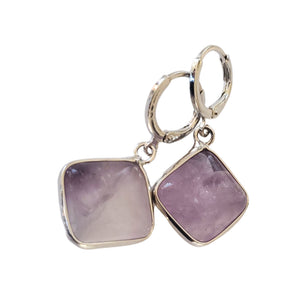 Cercei cu Pietre SemiPretioase pe Montura Metalica cu Cabochon de Ametist Mov Purple Romb Patrat 18 mm