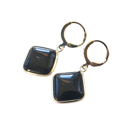 Set de Bijuterii Cercei cu Piatra Semi-Pretioasa pe Montura Metalica cu Cabochon de Piatra Lunii Romb Patrat 18 mm