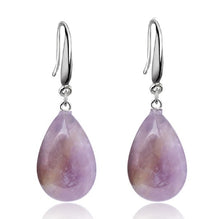 Încărcați imaginea în Galerie, Bijuterii Set de Cercei Atarnatori Cabochon Lacrima Piatra Semipretioasa Ametist Mov Purple 3D Pietre semipretioase