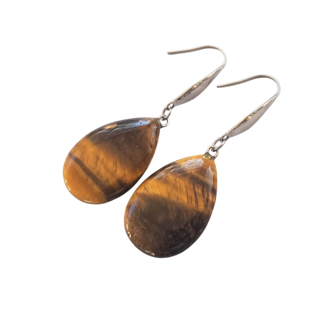 Bijuterii Set de Cercei Atarnatori Cabochon Lacrima Piatra Semipretioasa Ochi de Tigru Maro 3D