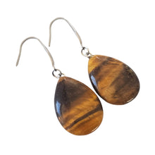 Încărcați imaginea în Galerie, Bijuterii Set de Cercei Atarnatori Cabochon Lacrima Piatra Semipretioasa Ochi de Tigru Maro 3D