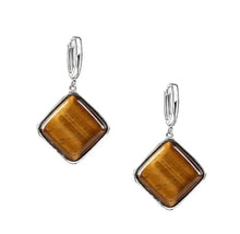 Încărcați imaginea în Galerie, Set de Bijuterii Cercei cu Piatra Semi-Pretioasa pe Montura Metalica cu Cabochon de Ochi de Tigru Romb Patrat 18 mm argint tibetan