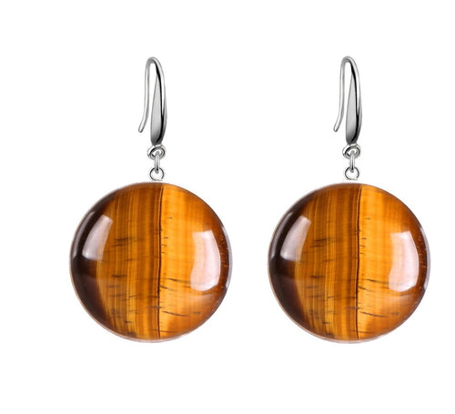 Bijuterii Set de Cercei Atarnatori Cabochon Rotund din Piatra Semi-Pretioasa Ochi de Tigru Maro 3D 20 mm