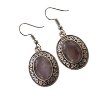 Încărcați imaginea în Galerie, Bijuterii Set de Cercei Atarnatori Cabochon Oval din Piatra Semipretioasa Ametist Mov Purple Infinit