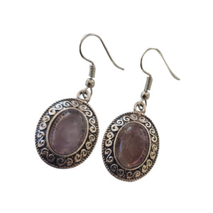 Bijuterii Set de Cercei Atarnatori Cabochon Oval din Piatra Semipretioasa Ametist Mov Purple Infinit Montura metalica