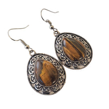 Încărcați imaginea în Galerie, Bijuterii Set de Cercei Atarnatori Cabochon Lacrima Piatra Semipretioasa Ochi de Tigru Lacrima pietre semipretioase