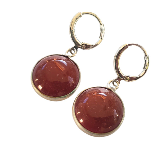 Bijuterii Set de Cercei Atarnatori Cabochon Rotund din Piatra Semipretioasa Carneol Caramiziu Rosu Rotund Montura