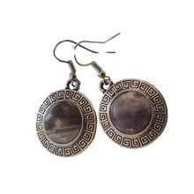 Încărcați imaginea în Galerie, Bijuterii Set de Cercei Atarnatori Cabochon Rotund din Piatra Semipretioasa Ametist Mov Purple Reach 15x15 mm argint tibetan