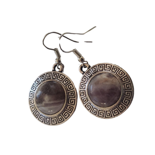 Bijuterii Set de Cercei Atarnatori Cabochon Rotund din Piatra Semipretioasa Ametist Mov Purple Reach 15x15 mm argint tibetan