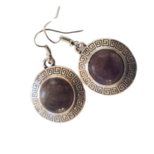 Încărcați imaginea în Galerie, Bijuterii Set de Cercei Atarnatori Cabochon Rotund din Piatra Semipretioasa Ametist Mov Purple Reach montura metalica baza argint tibetan
