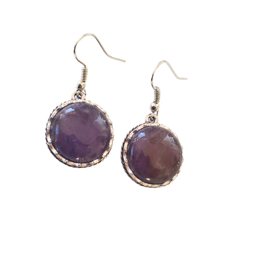Bijuterii Set de Cercei Atarnatori Cabochon Rotund din Piatra Semipretioasa Ametist Mov Purple Round 18x18 mm