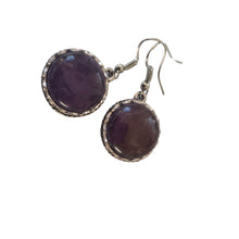 Încărcați imaginea în Galerie, Bijuterii Set de Cercei Atarnatori Cabochon Rotund din Piatra Semipretioasa Ametist Mov Purple Round argint tiebetan pietre semipretioase