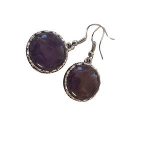 Bijuterii Set de Cercei Atarnatori Cabochon Rotund din Piatra Semipretioasa Ametist Mov Purple Round argint tiebetan pietre semipretioase