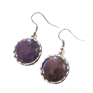 Bijuterii Set de Cercei Atarnatori Cabochon Rotund din Piatra Semipretioasa Ametist Mov Purple Round montura metalica baza argint