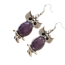 Încărcați imaginea în Galerie, Bijuterii Set de Cercei Atarnatori Cabochon Oval Piatra Semipretioasa Ametist Mov Purple Bufnita 20x15 mm