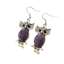 Încărcați imaginea în Galerie, Bijuterii Set de Cercei Atarnatori Cabochon Oval Piatra Semipretioasa Ametist Mov Purple Bufnita pietre semipretioase