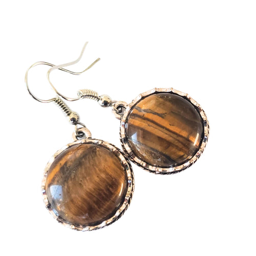 Bijuterii Set de Cercei Atarnatori Cabochon Rotund din Piatra Semipretioasa Ochi de Tigru Maro Round