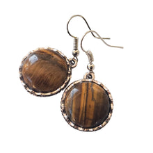 Încărcați imaginea în Galerie, Bijuterii Set de Cercei Atarnatori Cabochon Rotund din Piatra Semipretioasa Ochi de Tigru Maro Round 18x18 mm cadou doamne femei ziua mamei