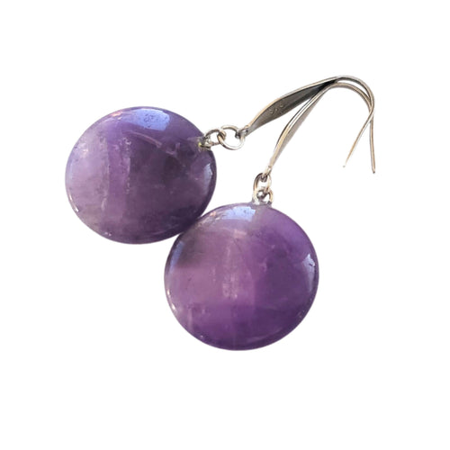 Bijuterii Set de Cercei Atarnatori Cabochon Rotund din Piatra Semi-Pretioasa Ametist Mov Purple 20 mm