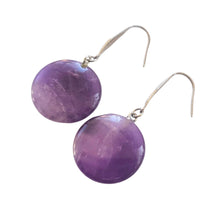 Încărcați imaginea în Galerie, Bijuterii Set de Cercei Atarnatori Cabochon Rotund din Piatra Semi-Pretioasa Ametist Mov Purple 20 mm pietre semipretioase