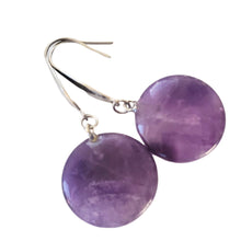 Încărcați imaginea în Galerie, Bijuterii Set de Cercei Atarnatori Cabochon Rotund din Piatra Semi-Pretioasa Ametist Mov Purple 20 mm cadou doamne femei