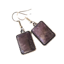 Încărcați imaginea în Galerie, Bijuterii Set de Cercei Atarnatori Cabochon Rotund din Piatra Semi-Pretioasa Ametist Mov Purple Montura 15x20 mm