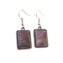 Încărcați imaginea în Galerie, Cercei Atarnatori Cabochon din Piatra Semi-Pretioasa Ametist Mov Purple Montura 15x20 mm