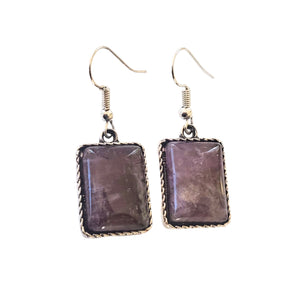 Cercei Atarnatori Cabochon din Piatra Semi-Pretioasa Ametist Mov Purple Montura 15x20 mm