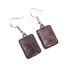 Încărcați imaginea în Galerie, Bijuterii Set de Cercei Atarnatori Cabochon Rotund din Piatra Semi-Pretioasa Ametist Mov Purple Montura 15x20 mm dreptunghiulare pietre semipretioase