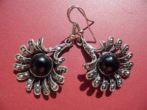 Bijuterii Set de Cercei cu Marcasite Cristale si Strasuri Cabochon Margarete Negre 45 mm Vintage baroc