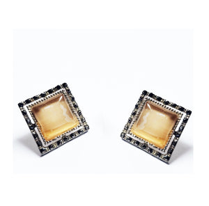 Bijuterii Set de Cercei cu Marcasite Butoni Ovali Cristale si Strasuri Argint Tibetan Patrati Crem-Auriu 20 mm