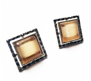 Bijuterii Set de Cercei cu Marcasite Butoni Ovali Cristale si Strasuri Argint Tibetan Patrati Crem-Auriu 20 mm Cadou doamne