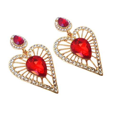 Accesorii Cercei cu Cristale Statement Candelabru Stil Indian de Nunta Botez Strasuri Rosii-Auriu