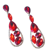 Încărcați imaginea în Galerie, Accesorii Cercei cu Cristale Statement Candelabru Picatura Lacrima de Ocazie Nunta Botez Strasuri Rhinestone Rosie Nunta Botez