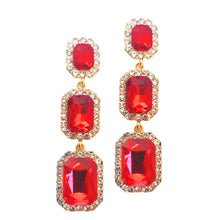 Încărcați imaginea în Galerie, Accesorii Cercei cu Cristale Statement Candelabru Baroc Dreptunghi Lacrima de Ocazie Nunta Botez Strasuri Rhinestone Rosii-Auriu