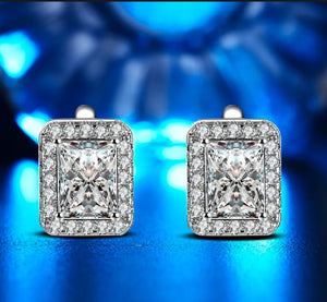 Cercei cu Zirconiu Cristale Rhinestones Placati cu Argint Huggy Patrati cadou Doamne