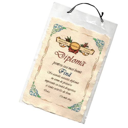 Diploma Personalizata Pergament Cadou cu Mesaj Dedicatie pentru Cea Mai Buna Fina 21 cm