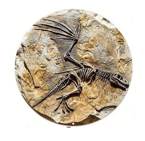 Tablou din Metal de Perete Tablou Dinozaur Fosile Rotund 20 cm