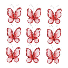 Încărcați imaginea în Galerie, Fluturi din Saten Tul Organza cu Strasuri Decorativi Lipit Cusut Rosii Set 10 buc Glitter 