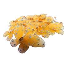 Încărcați imaginea în Galerie, Fluturi din Saten Tul Organza cu Strasuri Decorativi Cocarde Accesorii Lipit Cusut Portocaliu Glitter Set 10 buc 3.50 cm Handmade