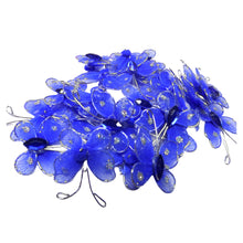 Încărcați imaginea în Galerie, Fluturi din Saten Tul Organza cu Strasuri Decorativi Cocarde Accesorii Lipit Cusut Albastru Inchis Regal Set 10 buc 2.50 cm Handmade