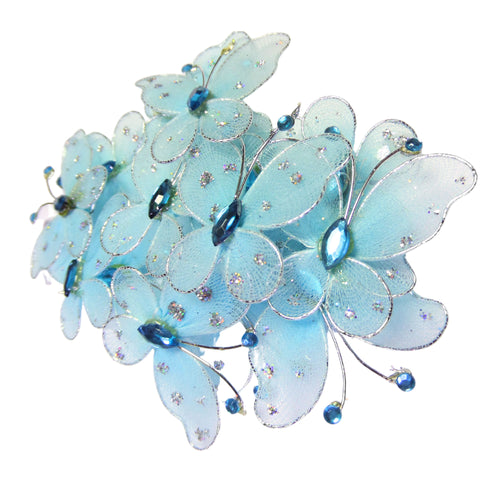 Fluturi din Saten Tul Organza cu Strasuri Decorativi Cocarde Accesorii Lipit Cusut Turcoaz Albastru Glitter Set 10 buc 3.50 cm