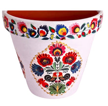 Încărcați imaginea în Galerie, Ghiveci Flori Ceramica Motiv Traditional Taranesti Etnice Multicolore Poloneze Polska Folk 17.50 cm Diametru din lut ceramic